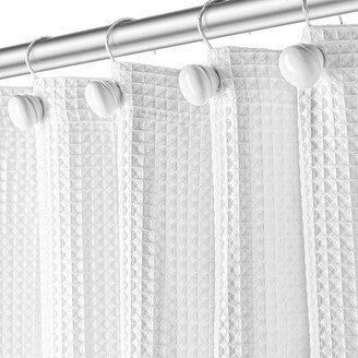 White Waffle Shower Curtain with Line