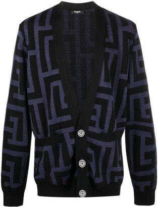 monogram-print V-neck cardigan