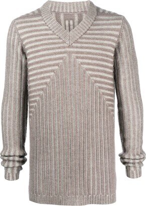 striped ribbed V-neck jumper