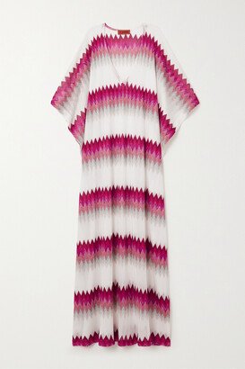 Striped Metallic Crochet-knit Kaftan - Red