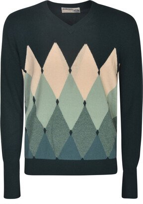 Diamond Pattern V-neck Sweater