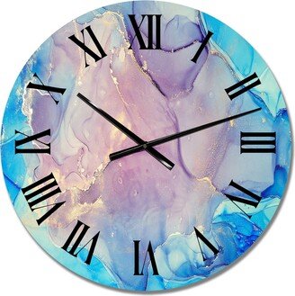 Designart 'Blue And Pink Marble Ink Clouds II' Modern wall clock