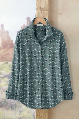 Women's Timeless Trellis No Iron Shirt (L/S) - Reef Teal Multi - 6P - Petite Size