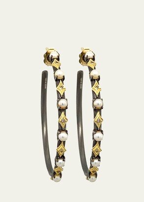 Old World Alternating Pearl and Crivelli Hoop Earrings, 35mm