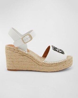 Anagram Cotton Ankle-Strap Wedge Espadrilles-AA