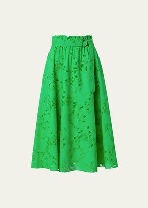 Kaleidoscope Eyelet Cotton Poplin Midi Skirt