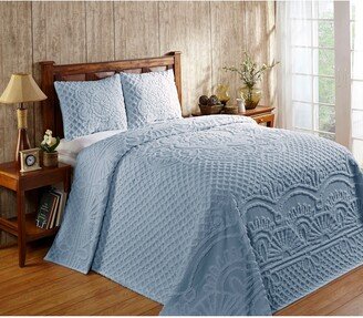 Trevor 100% Cotton Tufted Chenille Medallion Design Bedspread Set - Blue - Twin