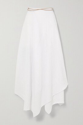 Net Sustain Kuyay Asymmetric Leather-trimmed Cotton-gauze Midi Skirt - Off-white