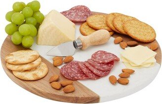 Juvale Round Marble and Wood Cutting Board, Cheese Charcuterie Serving Tray for Appetizers, Tapas, Meat, 11 Inches