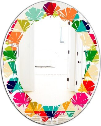 Designart 'Diamond Retro IX' Printed Modern Round or Oval Wall Mirror - Leaves - Multi