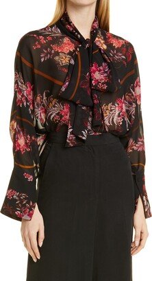 Michelle Floral Tie Neck Blouse