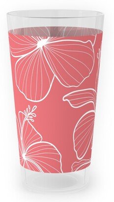 Outdoor Pint Glasses: Hibiscus Line Art - Pink Outdoor Pint Glass, Pink