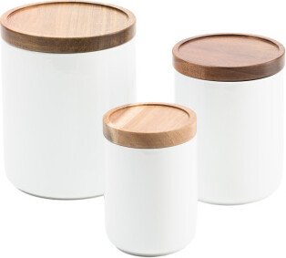 TJMAXX Set Of 3 Ceramic Wooden Lidded Canisters