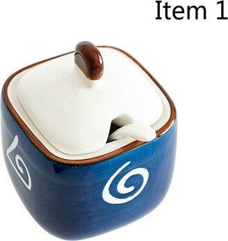 Porcelain Salt Cellar With Lid & Spoon, Sugar Container, Kitchen Storage Jars For Salt, Sugar, Spicy Taste