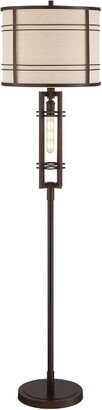 Franklin Iron Works Elias Industrial Rustic Floor Lamp 65 1/2 Tall Oil Rubbed Bronze LED Nightlight Off White Drum Shade for Living Room Bedroom Home
