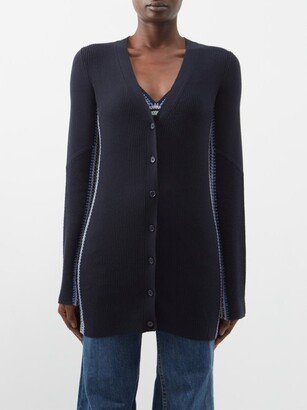 Embroidered Ribbed Wool Cardigan