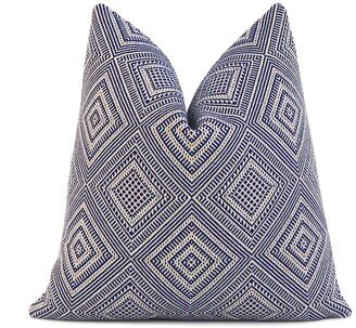Sample Sale Scalamandre Antigua Weave Indigo Blue Throw Pillow Cover With Zipper, Geometric Jacquard Accent Slip Case For Home Decor