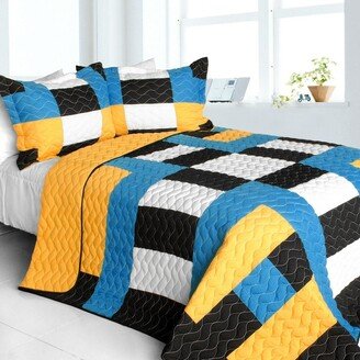 Jessie J Vermicelli-Quilted Patchwork Geometric Quilt Set Full/Queen