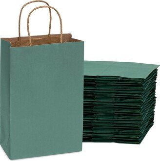 Green Gift Bags - x9 Inch Small Kraft Paper Shopping With Handles, Craft Totes in Bulk For All Occasions