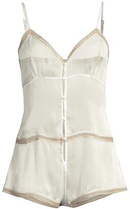 Tiered Lace-Trim Silk Teddy