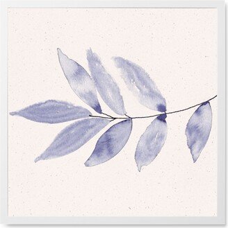 Photo Tiles: Watercolor Minimalist Branch With Leaves - Indigo Photo Tile, White, Framed, 8X8, Blue