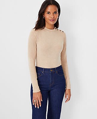 Shoulder Button Mock Neck Top