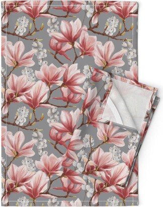 Magnolia Tea Towels | Set Of 2 - Soft Grey By Renatta Zare Spring Garden Dusty Pink Linen Cotton Spoonflower