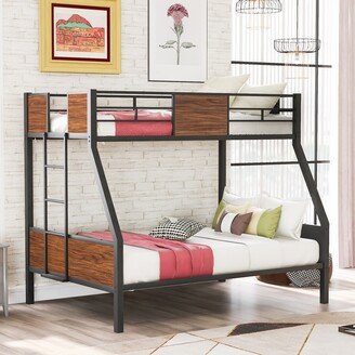 RASOO Twin over Full Bunk Bed in Modern Steel Frame Design, Built-In Ladder and Safety Rail