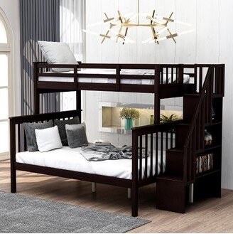 Twin-Over-Full Bunk Bed with Storage Stairs and Guard Rail, Espresso