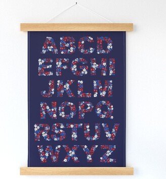 Blue Wildflower Abcs Wall Hanging - Floral Alphabet By Robyriker Nature Typography Printed Tea Towel With Wooden Hanger Spoonflower