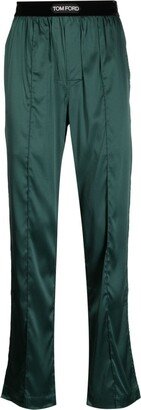 Logo-Waistband Satin-Finish Trousers-AB