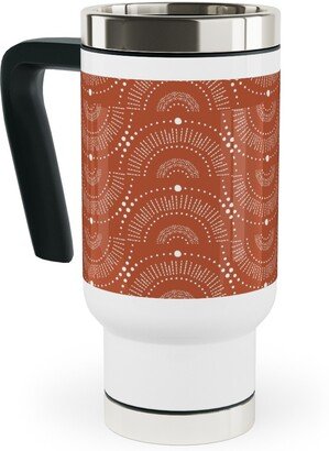 Travel Mugs: Rise And Shine - Boho Geometric - Terra Cotta Travel Mug With Handle, 17Oz, Orange