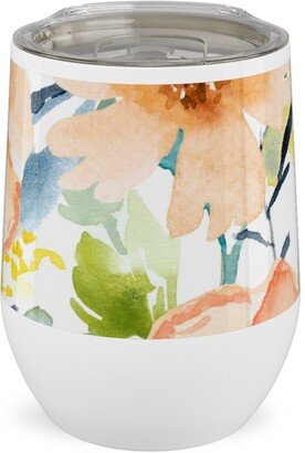 Travel Mugs: Floral Love Print Stainless Steel Travel Tumbler, 12Oz, Multicolor