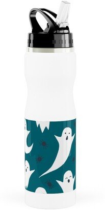 Photo Water Bottles: Halloween Ghosts - Dark Teal Stainless Steel Water Bottle With Straw, 25Oz, With Straw, Green