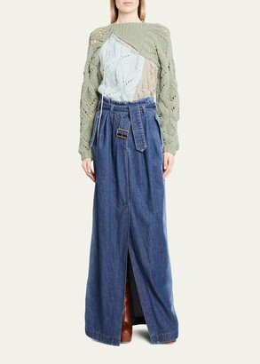 Savannas Belted Denim Maxi Skirt