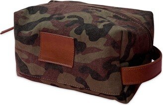 Vida Vida Canvas & Leather Wash Bag - Green Camo