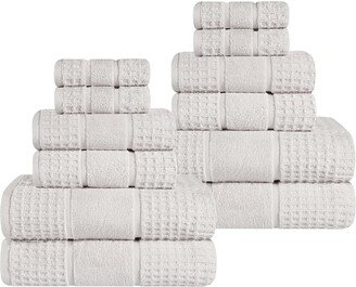 12Pc Zero Twist Cotton Waffle Honeycomb Plush Soft Absorbent Towel Set