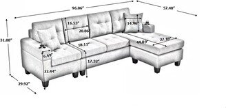 GREATPLANINC Convertible Sectional Sofa with Storage Armrests and Footrests, Fabric Corner Sofa with Left Chaise Lounge and Double Pillows