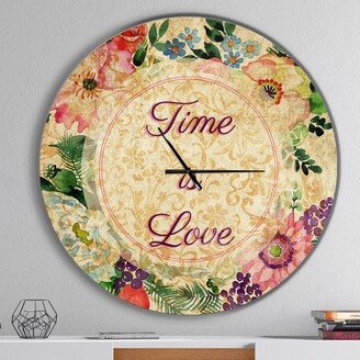 Designart 'Time is Love Pink Floral' Oversized Quote Wall CLock