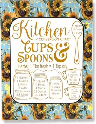 Inch Magnet Kitchen Measurements Conversion Chart Cups & Spoons Sunflower Blue Honeycomb Honeybee