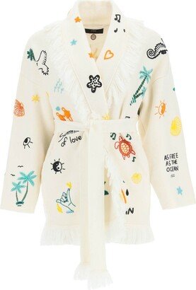 Embroidered Tie-Waist Cardigan