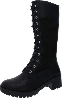 Rook Womens Faux Leather Tall Combat & Lace-up Boots