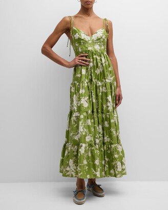 Floral-Print Tiered Maxi Dress with Tie Straps