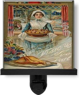 Thanksgiving Joys Pilgrim Woman With Pie Vintage Style Glass Photo Night Light, Decorative Lights