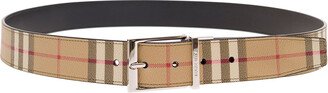 Beige Belt With Vintage Check Print And Embossed Logo In Faux Leather Man