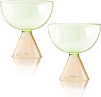 Venice Coupe, Dessert Glasses, Set of 2 - Peach, Green