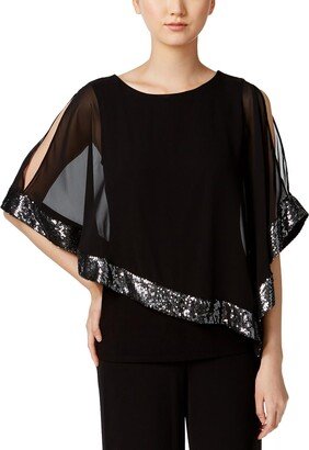 Petites Womens Chiffon Aysmmetric Blouse