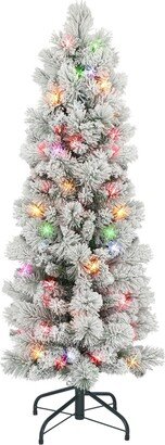 Puleo 4.5' Flocked Portland Pine Pencil Tree with 100 Underwriters Laboratories Multi-Color Incandescent Lights, 195 Tips