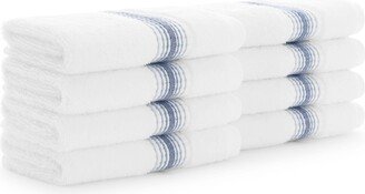 Luxury Turkish Cotton Washcloths 8-Pack,, 600 Gsm, Soft Plush Bathroom Towels, White With Ombre Stripes, Color Options