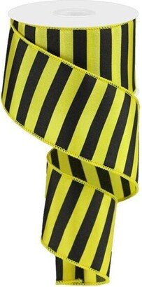 Horizontal Medium Stripe Yellow/Black Wired Ribbon, 2.5